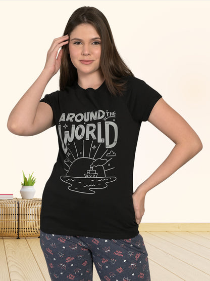 Round Neck Black Half Sleeve T-Shirt