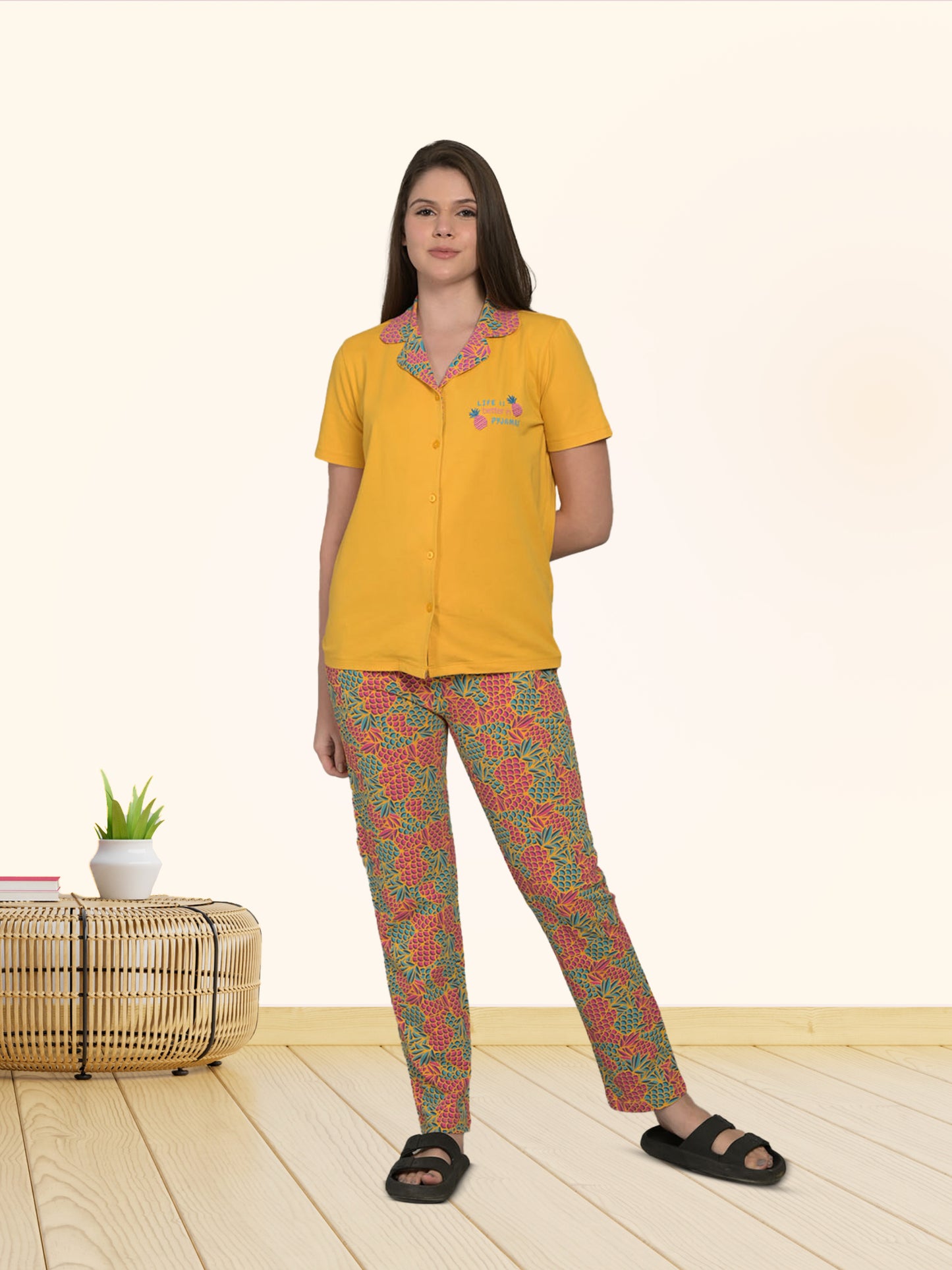 Orange Half Sleeve Top & Pyjama Set