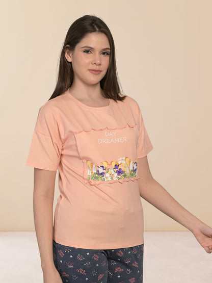 Round Neck Pink Half Sleeve T-Shirt