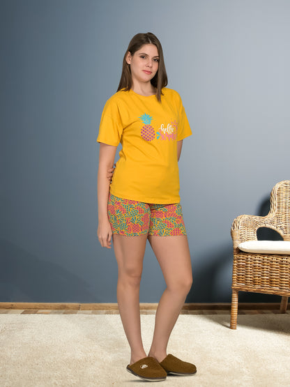 Round Neck Yellow Half Sleeve Tshirt & Shorts Set