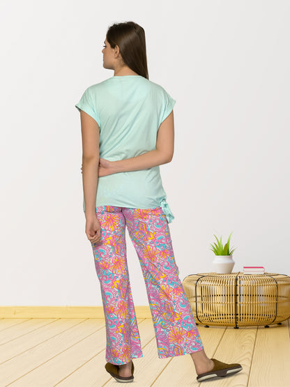 Round Neck Blue Half Sleeve Tshirt & Pyjama Set