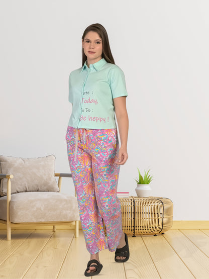 Blue Half Sleeve Top & Pyjama Set