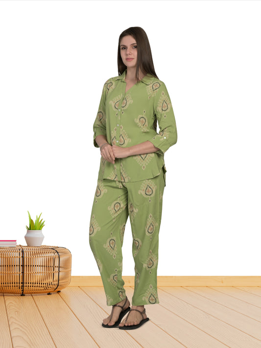 Green 3/4Th Sleeve Printed Co-Ord Set