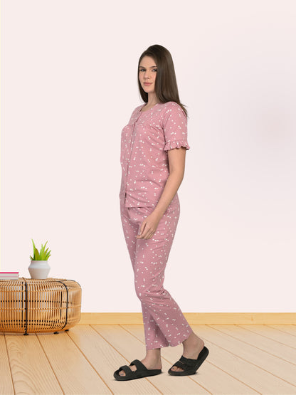 Round Neck Peach Half Sleeve Top & Pyjama Set