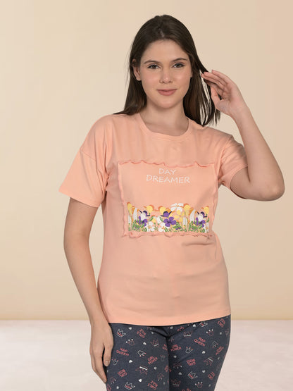 Round Neck Pink Half Sleeve T-Shirt