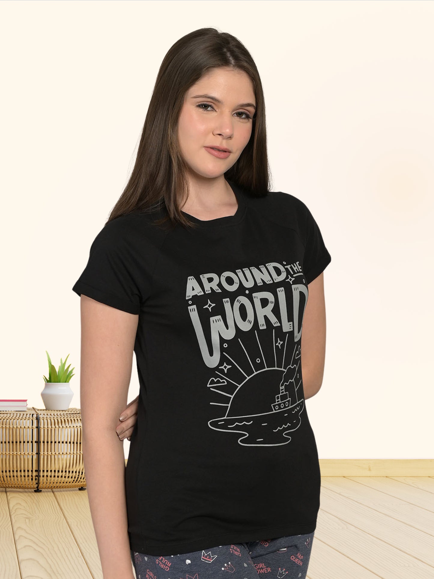 Round Neck Black Half Sleeve T-Shirt