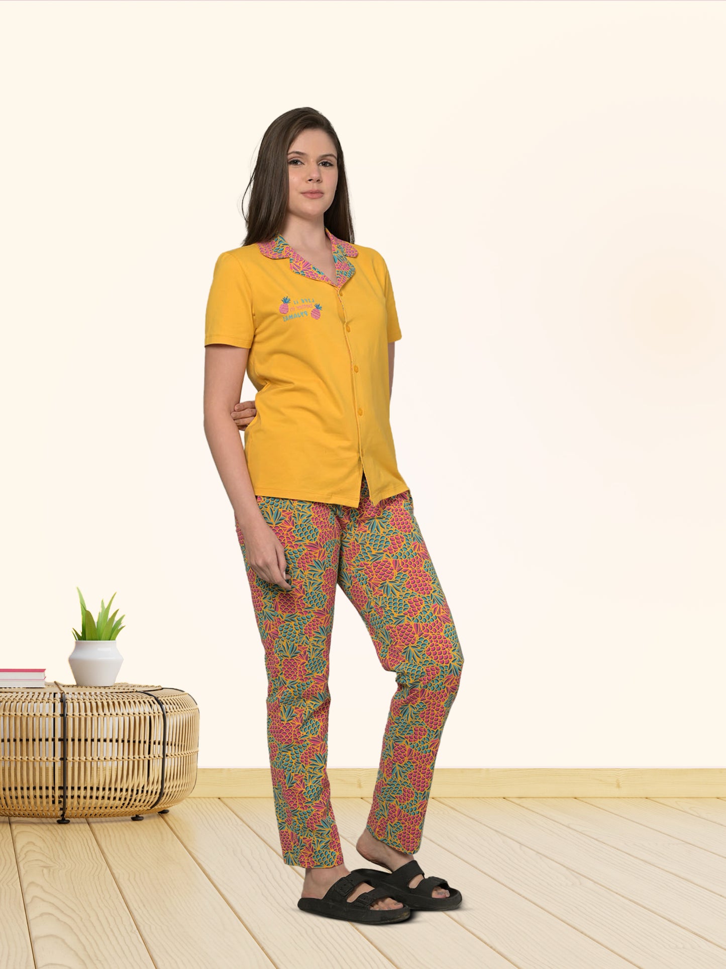 Orange Half Sleeve Top & Pyjama Set