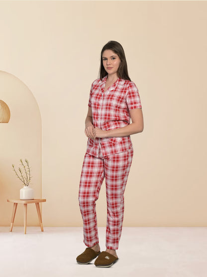 Red Half Sleeve Top & Pyjama Set