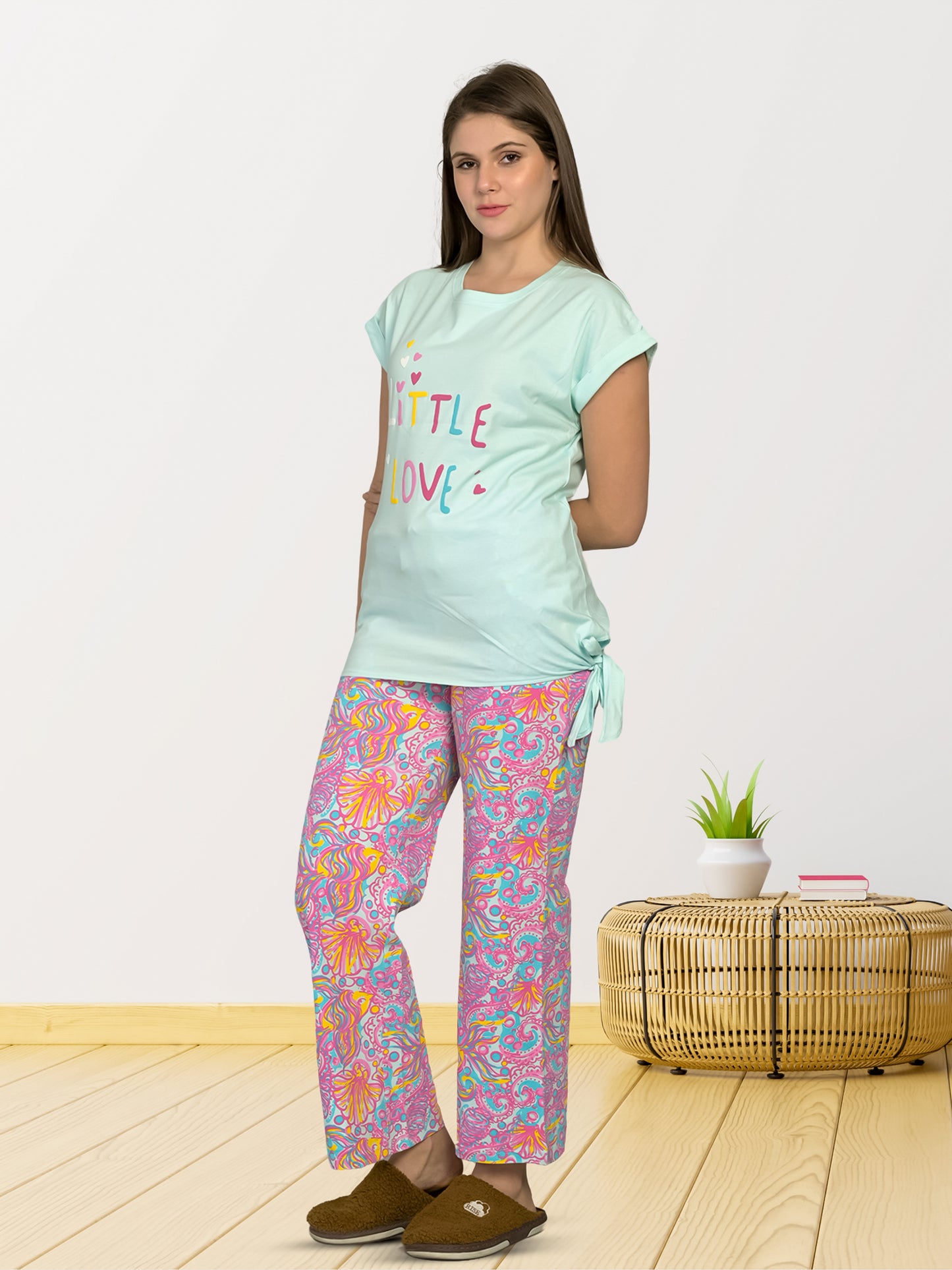 Round Neck Blue Half Sleeve Tshirt & Pyjama Set