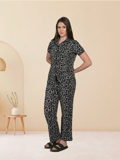 Maysixty Black Half Sleeve Top & Pyjama Set