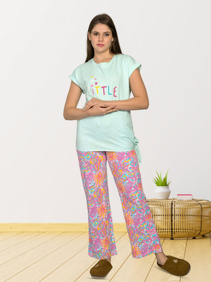 Round Neck Blue Half Sleeve Tshirt & Pyjama Set