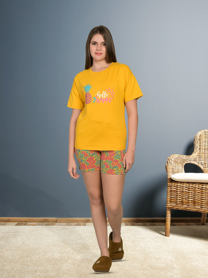 Round Neck Yellow Half Sleeve Tshirt & Shorts Set