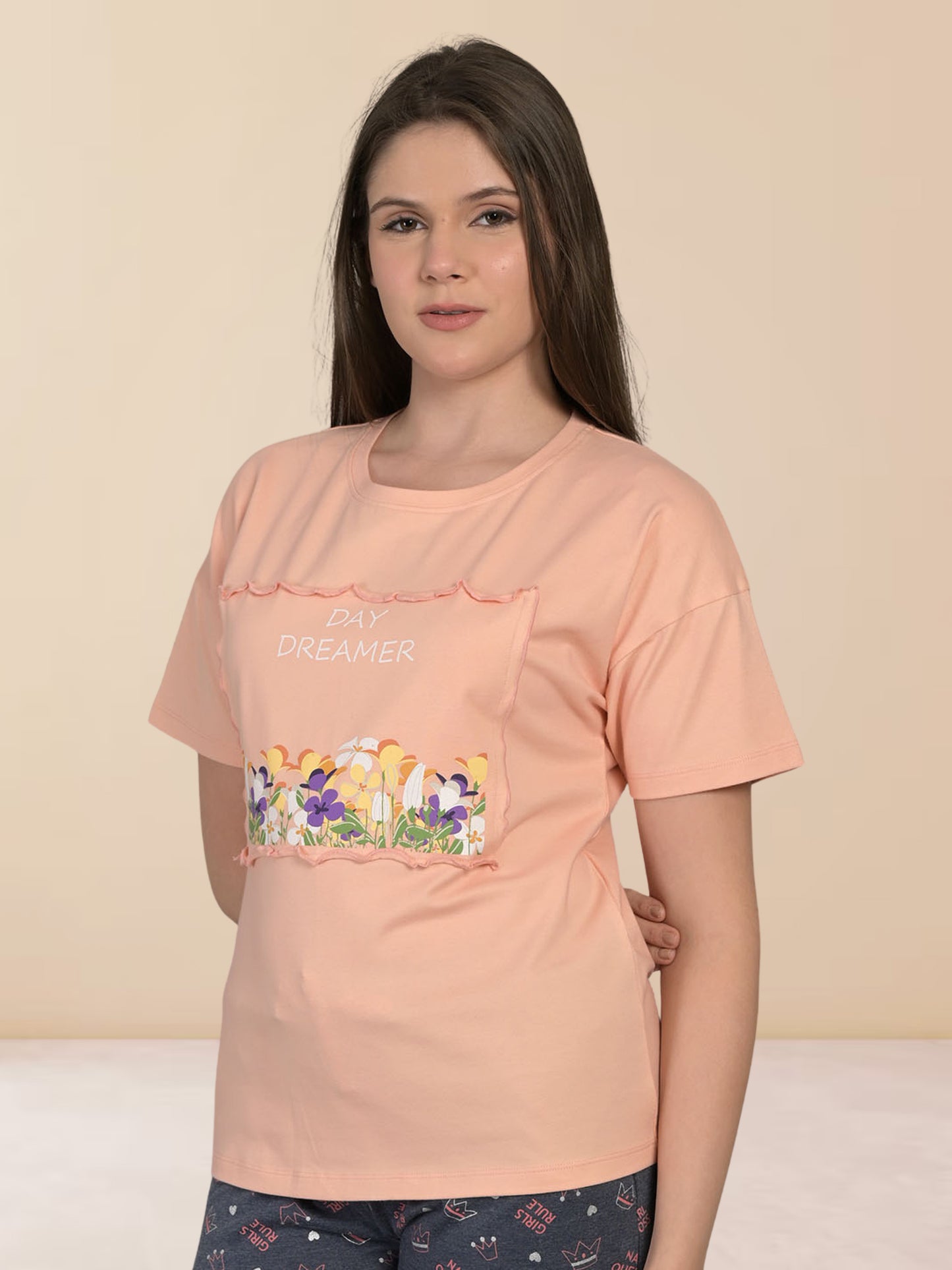 Round Neck Pink Half Sleeve T-Shirt