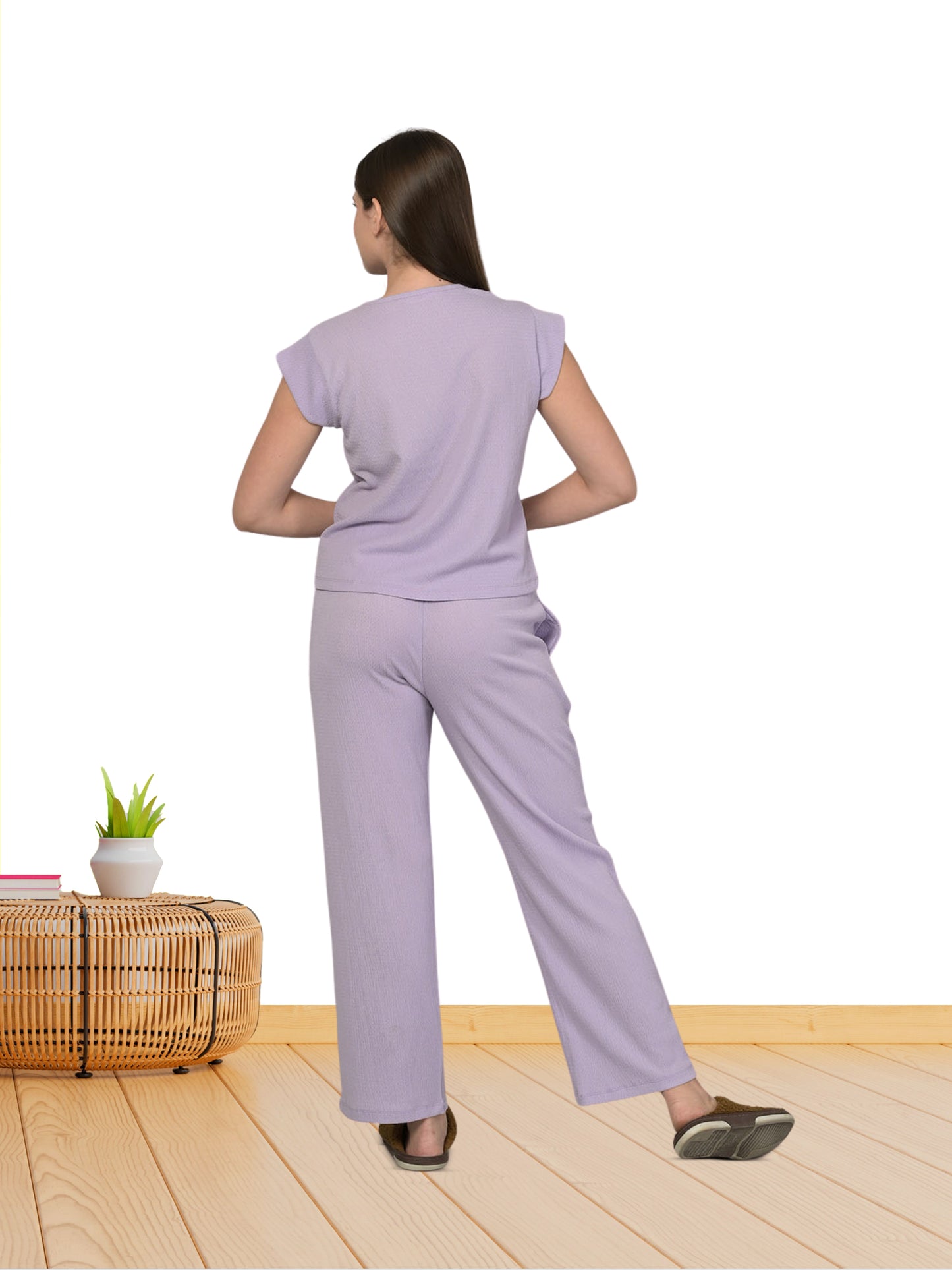 V Neck Purple Short Sleeve Top & Pyjama Set