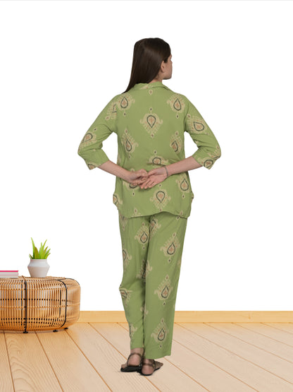 Green 3/4Th Sleeve Printed Co-Ord Set