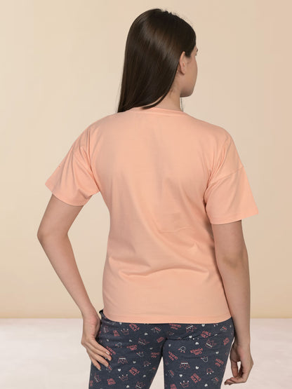 Round Neck Pink Half Sleeve T-Shirt