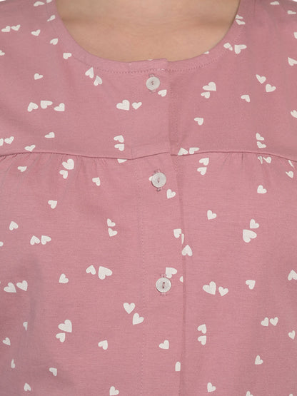 Round Neck Peach Half Sleeve Top & Pyjama Set