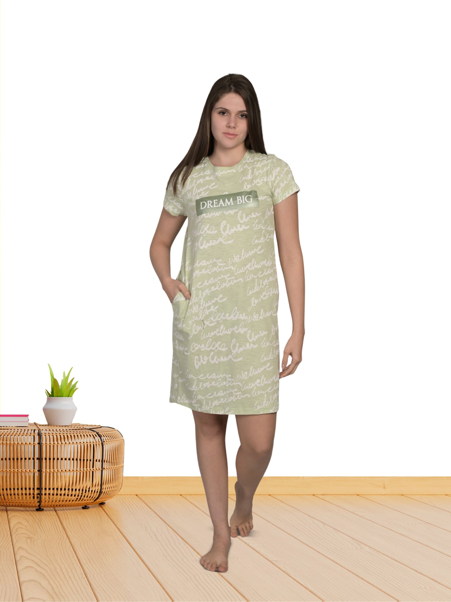 Round Neck Green Short Sleeve Short Night Dress