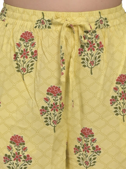 V Neck Yellow 3/4Th Sleeve Printed Co-Ord Set