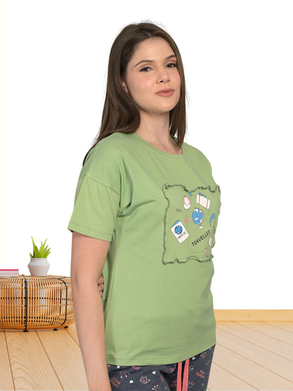 Round Neck Green Half Sleeve T-Shirt