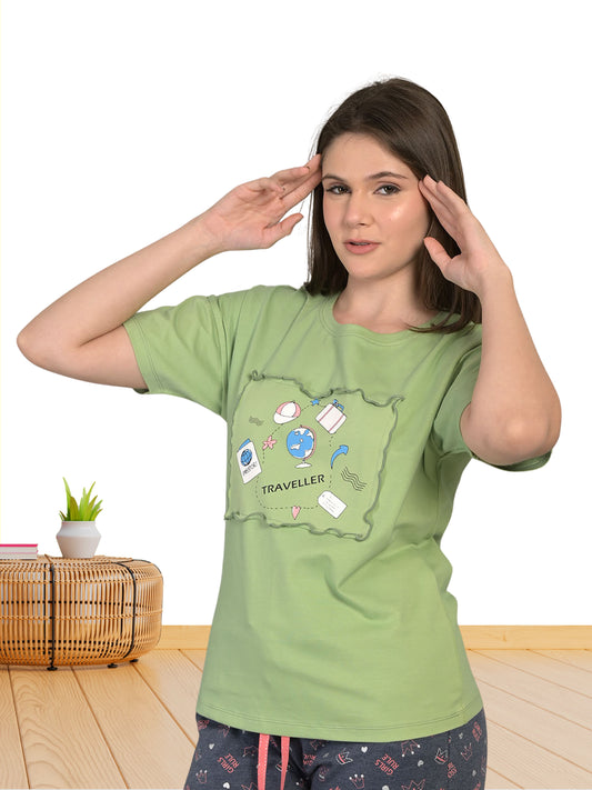 Round Neck Green Half Sleeve T-Shirt