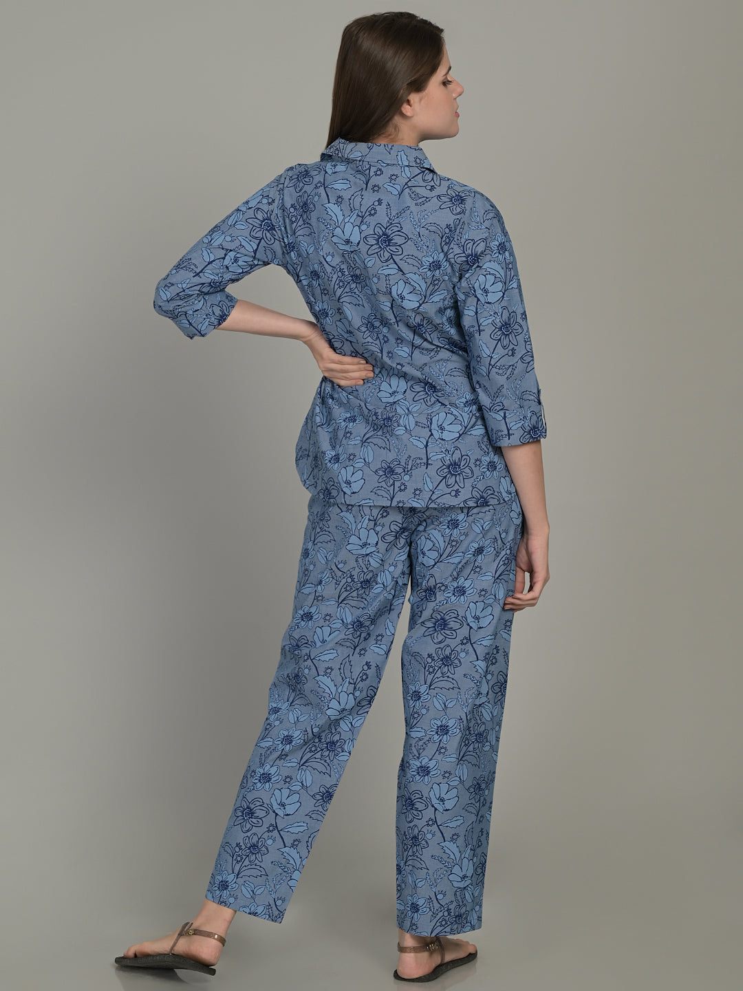 Blue 3/4Th Sleeve Printed Co-Ord Set