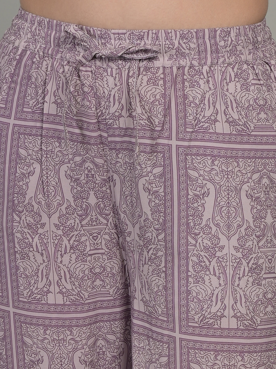 V Neck Purple 3/4Th Sleeve Printed Co-Ord Set