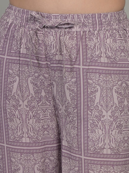 V Neck Purple 3/4Th Sleeve Printed Co-Ord Set