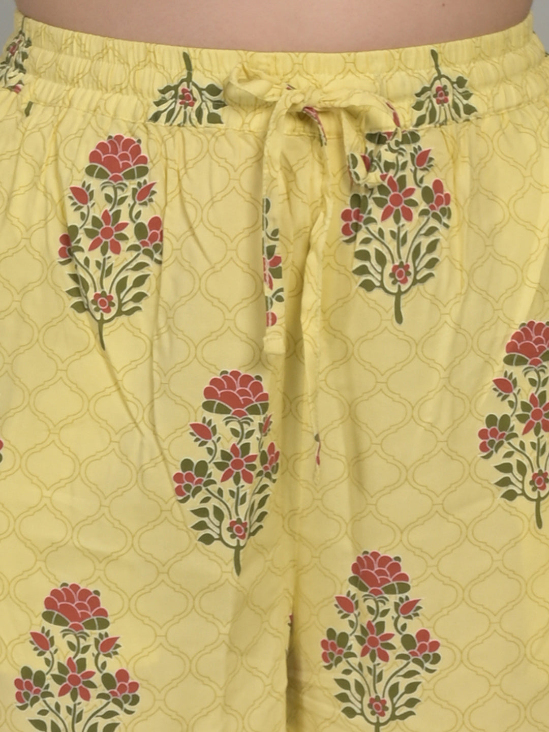 V Neck Yellow 3/4Th Sleeve Printed Co-Ord Set