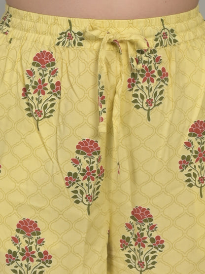 V Neck Yellow 3/4Th Sleeve Printed Co-Ord Set