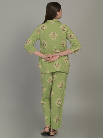 Green 3/4Th Sleeve Printed Co-Ord Set