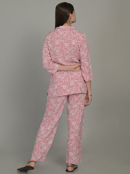 Pink 3/4Th Sleeve Printed Co-Ord Set