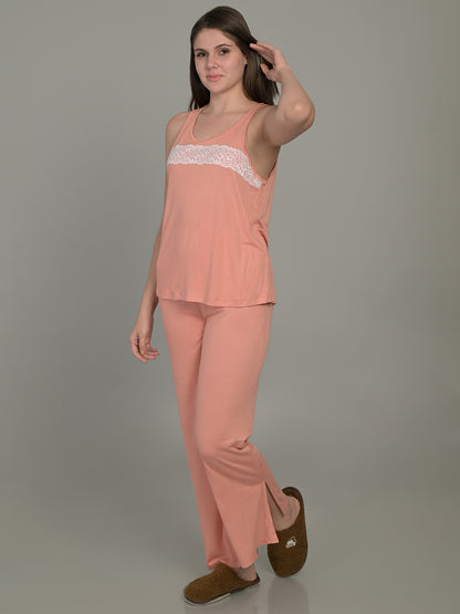 Round Neck Peach Sleeveless Top & Palazzo Set