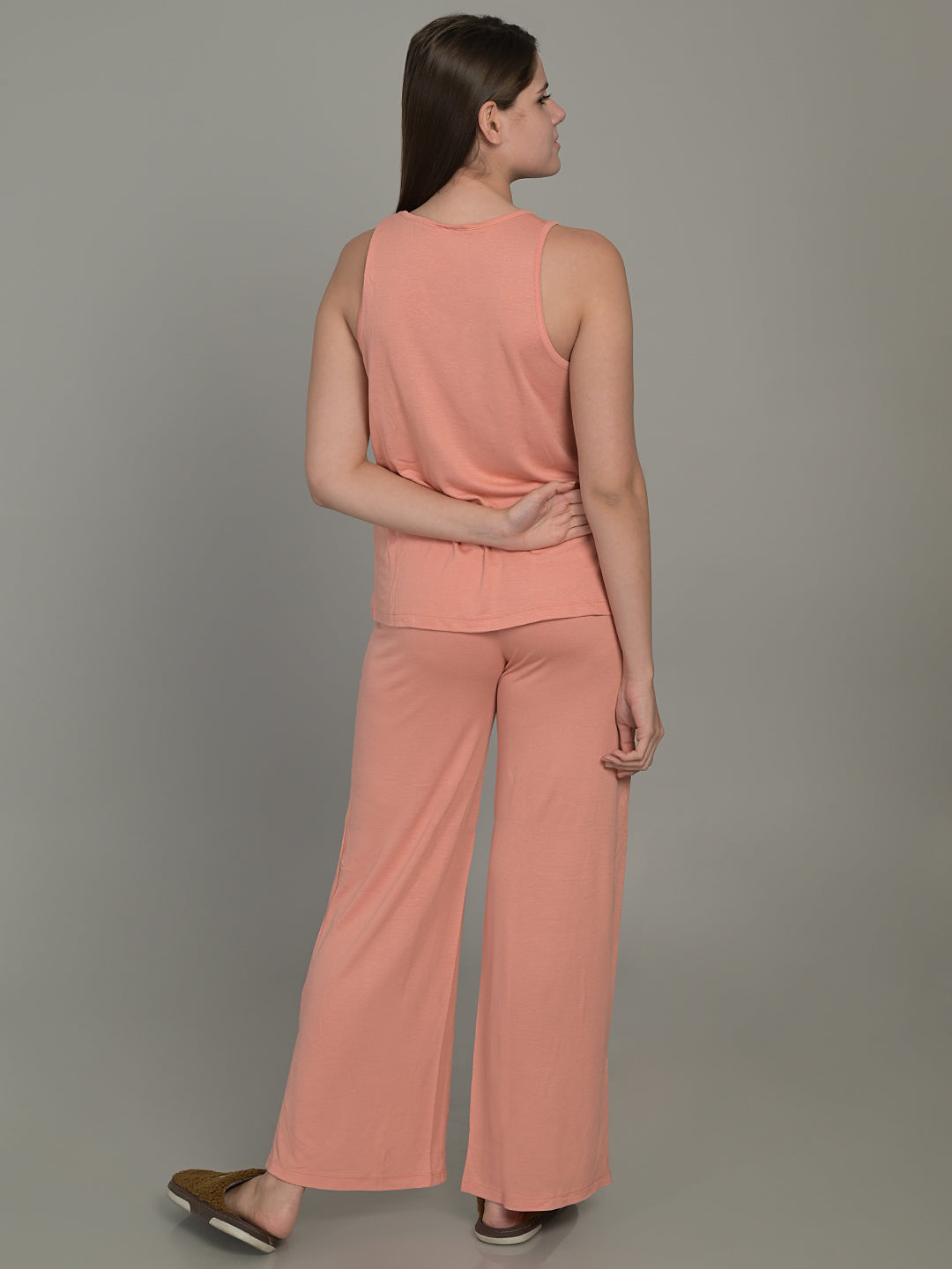 Round Neck Peach Sleeveless Top & Palazzo Set