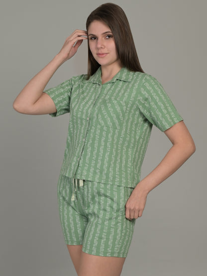 Green Half Sleeve Top & Shorts Set