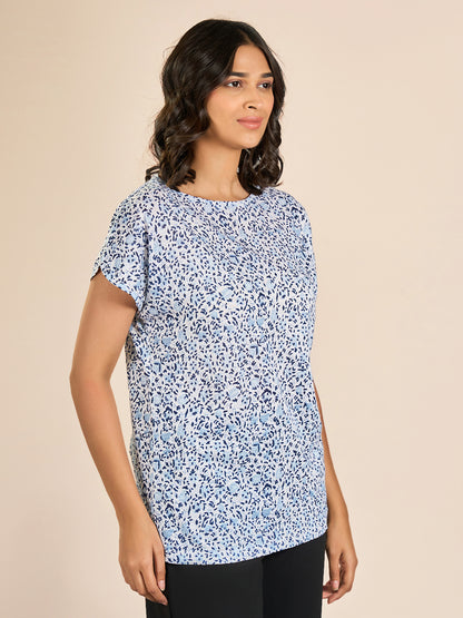 Blue Round Neck Shorts Sleeve Printed T-Shirt