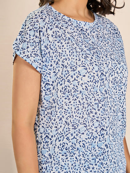 Blue Round Neck Shorts Sleeve Printed T-Shirt