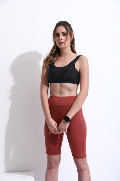 High Waist Athleisure Cycling Shorts – Brick Red