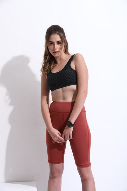 High Waist Athleisure Cycling Shorts – Brick Red