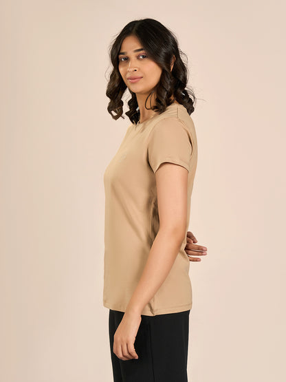 Brown Round Neck Shorts Sleeve Solid T-Shirt