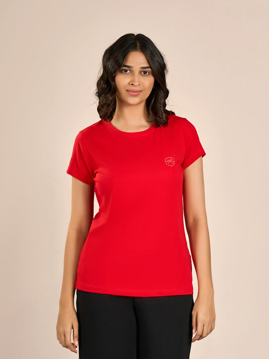 Red Round Neck Shorts Sleeve Solid T-Shirt