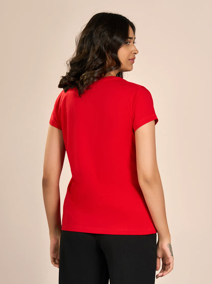 Red Round Neck Shorts Sleeve Solid T-Shirt