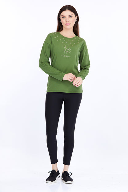 Cotton Spandex Olive Full Sleeve T-Shirt