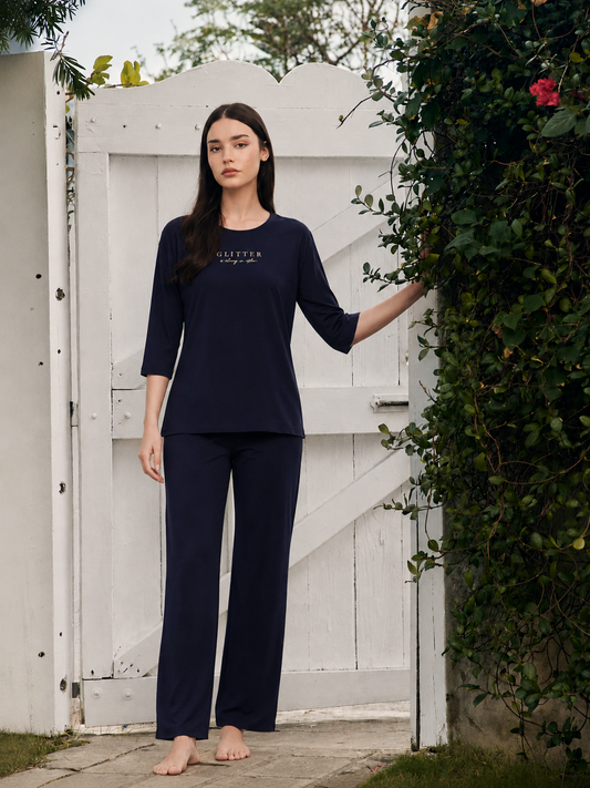 Cotton Spandex Navy Fashion Co-ords Set
