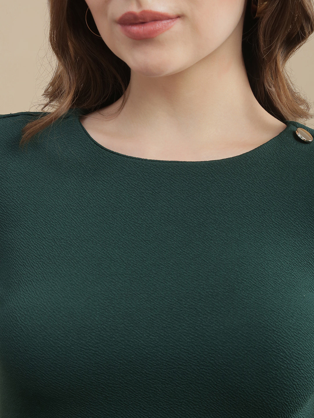 Womens Solid Shift Dress with Placket and Button Detail - Bottle Green