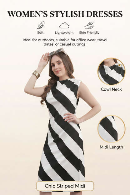 Womens Diagonal Striped Bodycon Textured Knit Sheath Dress - Black & Whit
