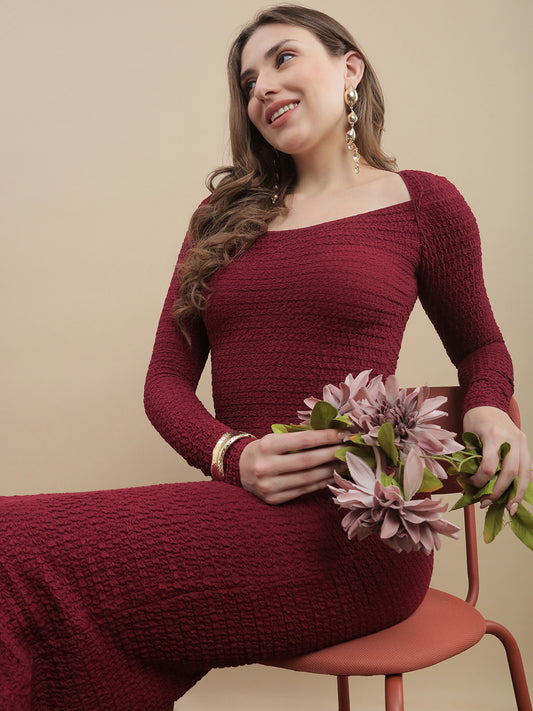 Womens Solid Square Neck Texture Knit Bodycon Dress - Savvy Red