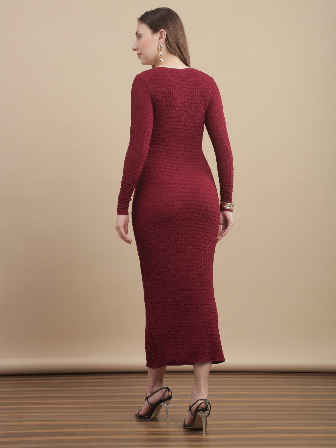Womens Solid Square Neck Texture Knit Bodycon Dress - Savvy Red