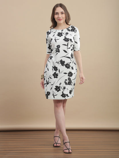 Womens Floral Printed Shift Dress With Placket And Button Detail - Whit