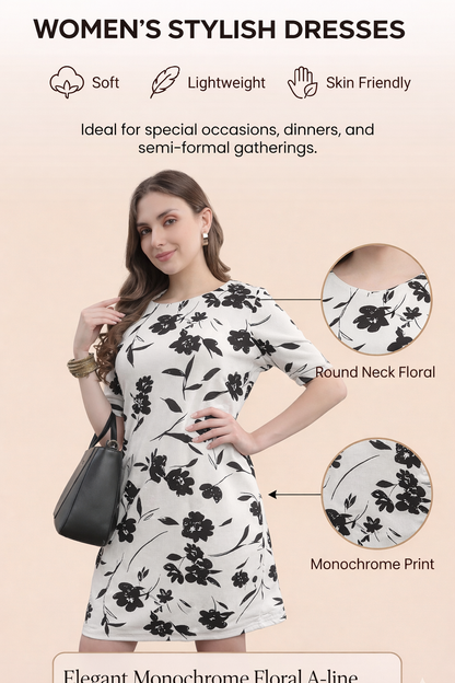 Womens Floral Printed Shift Dress With Placket And Button Detail - Whit